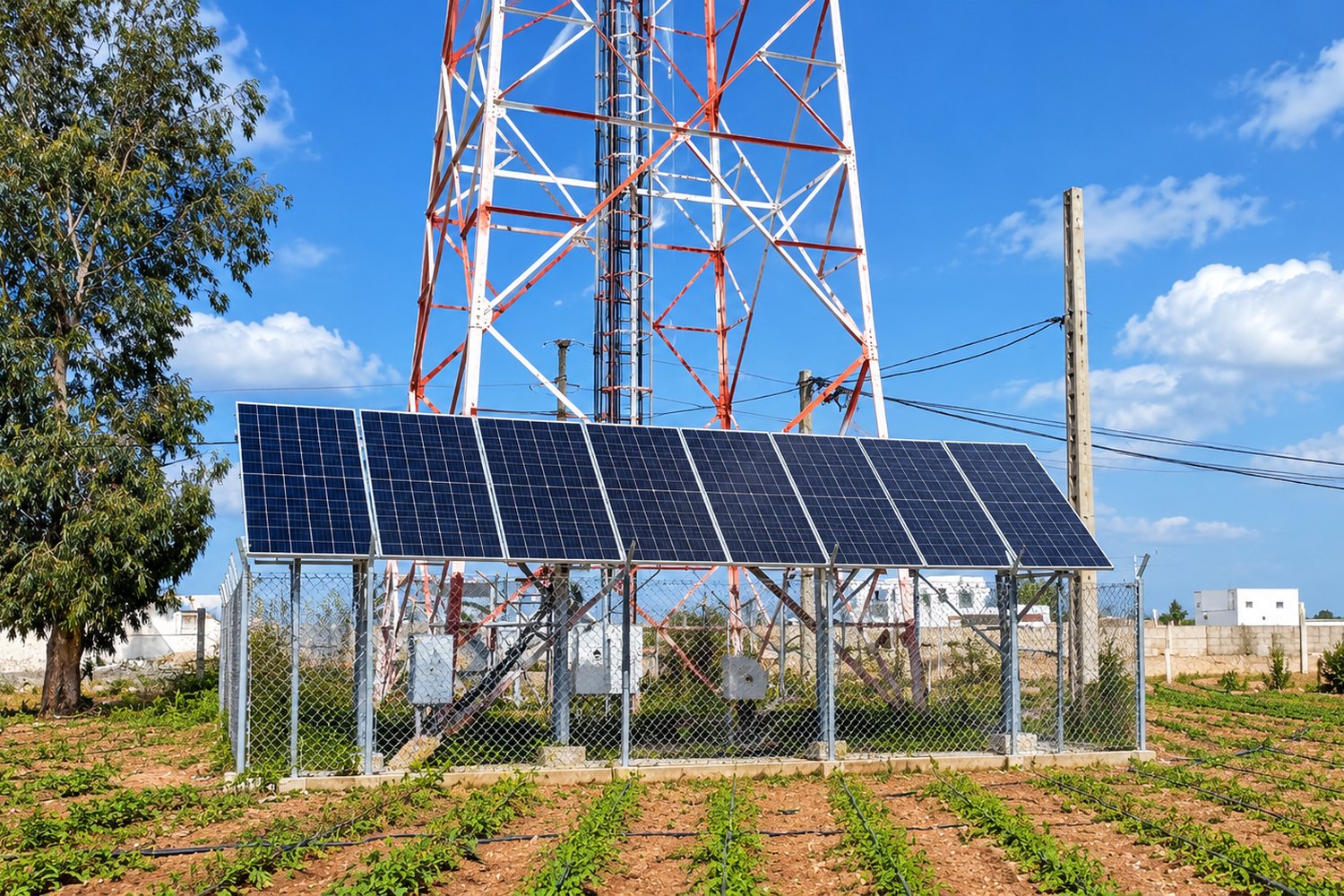 Off-grid solar PV array powering a remote site